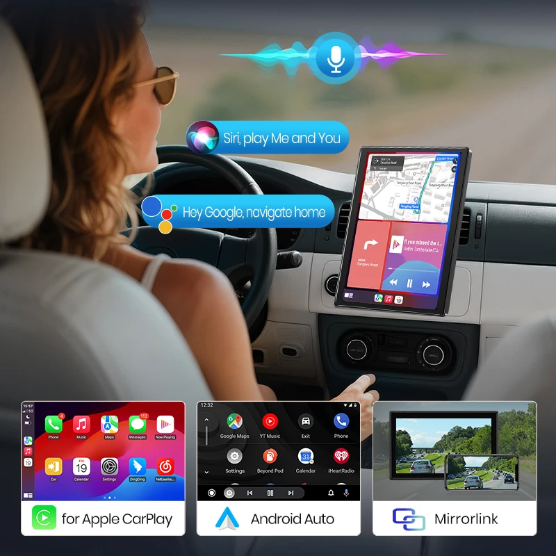 Junsun 7 بوصة عالمية قابلة للتدوير شاشة لمس محمولة لاسلكية Carplay لأجهزة Apple Android Auto Backup Camera Bluetooth GPS AUX #3