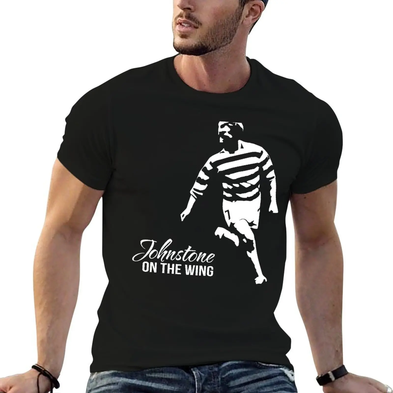 جونستون أون ذا وينج - تي شيرت جينكي للرجال تي شيرت جرافيك تي شيرت قطني أسود عادي للرجال حزمة تي شيرت