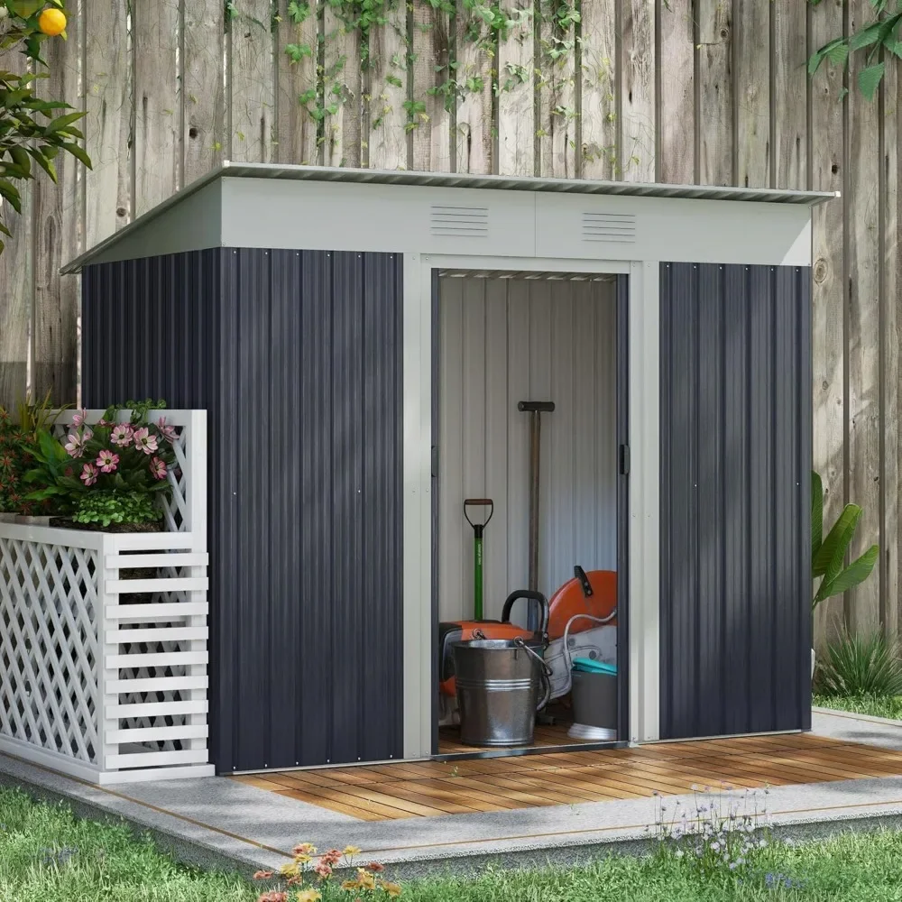 

7' x 4' Metal Lean to Garden Shed Garden Tool House with Double Sliding Doors, 2 Air Vents for Backyard,Outdoor Storage Shed