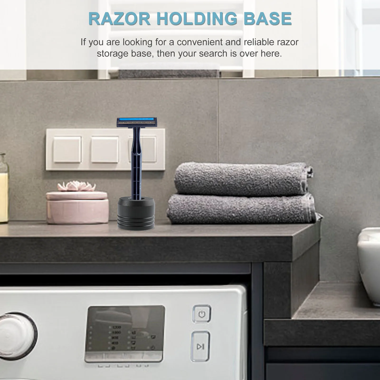 

Razors Holder Storage for Home Small Simple Aluminum Alloy Base Desktop Black Convenient