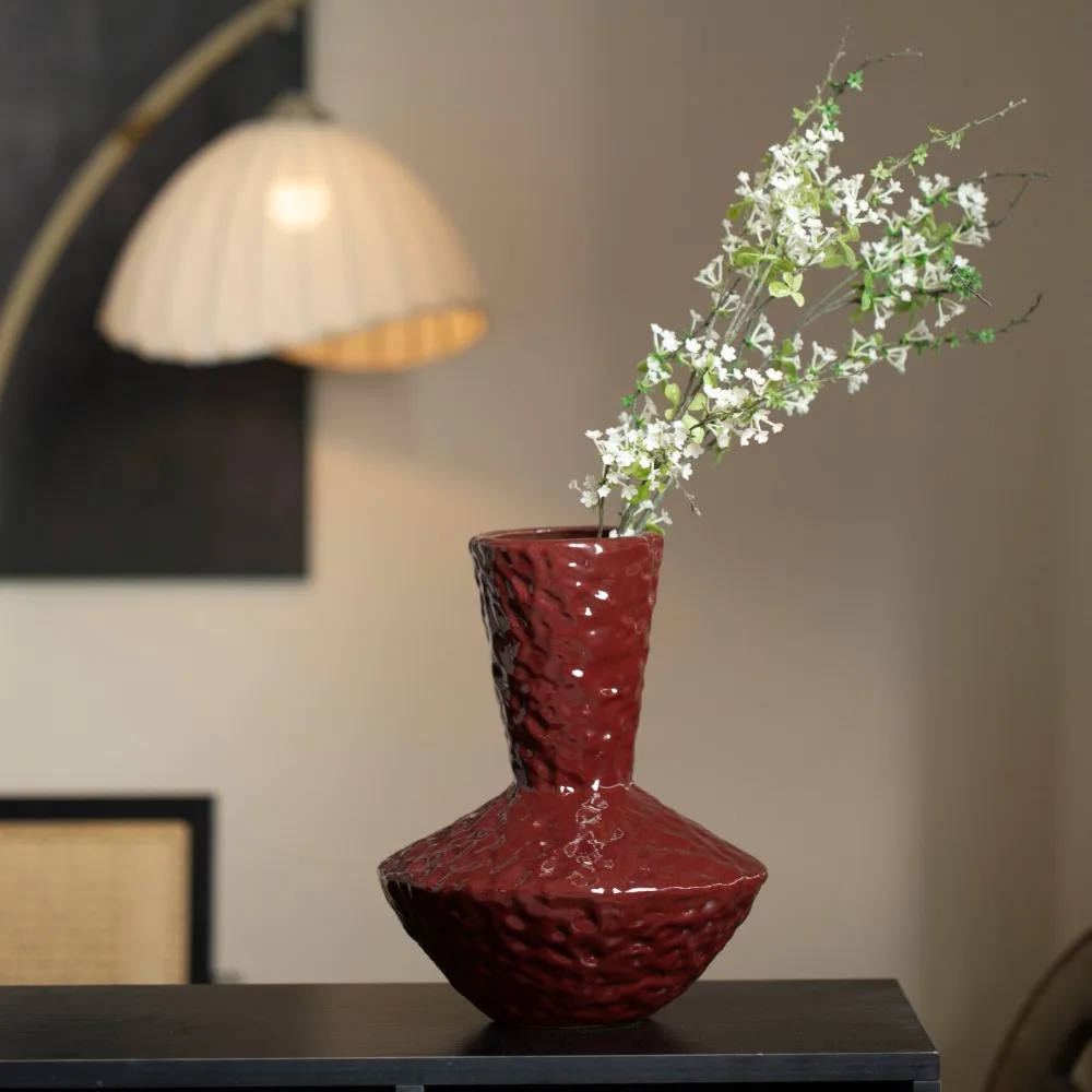 Jarrón de Cerámica Moderno y Sencillo, Arreglo Floral de Lujo, Arreglo Floral Rojo, Decoración para Sala de Estar, Decoración del Hogar, Jarrón para Flores