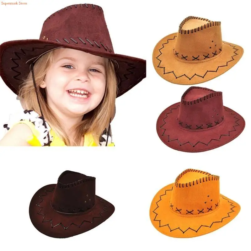 Q5WE Western Cowboy Hat Curved Brim Outdoor Toddler Sun Hat Children Birthday Gifts Vacation Cap Party Cosplay Hat