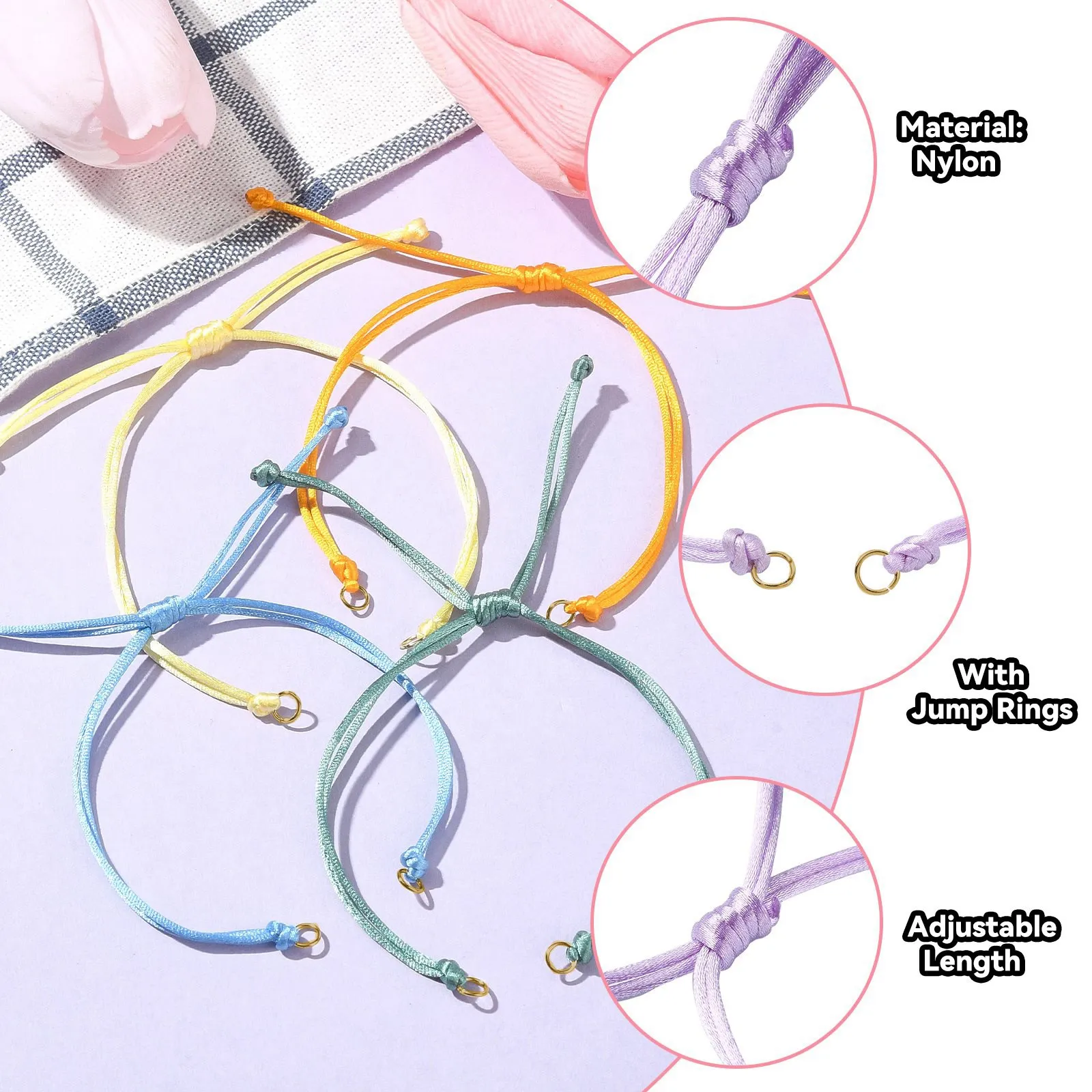 40Pcs 10 Colors Nylon Braided Adjustable Link Bracelet Half Finished Braided Nylon Thread Bracelets for DIY Bracelet Making