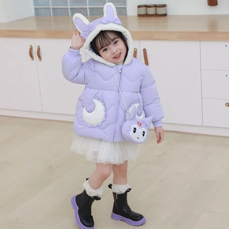 

Kawaii Kulomi Sanrio Children Cute Cartoon Comfortable Warm Cotton Clothes Cotton Plus Top Hooded Padded Jacket Gift for Kids
