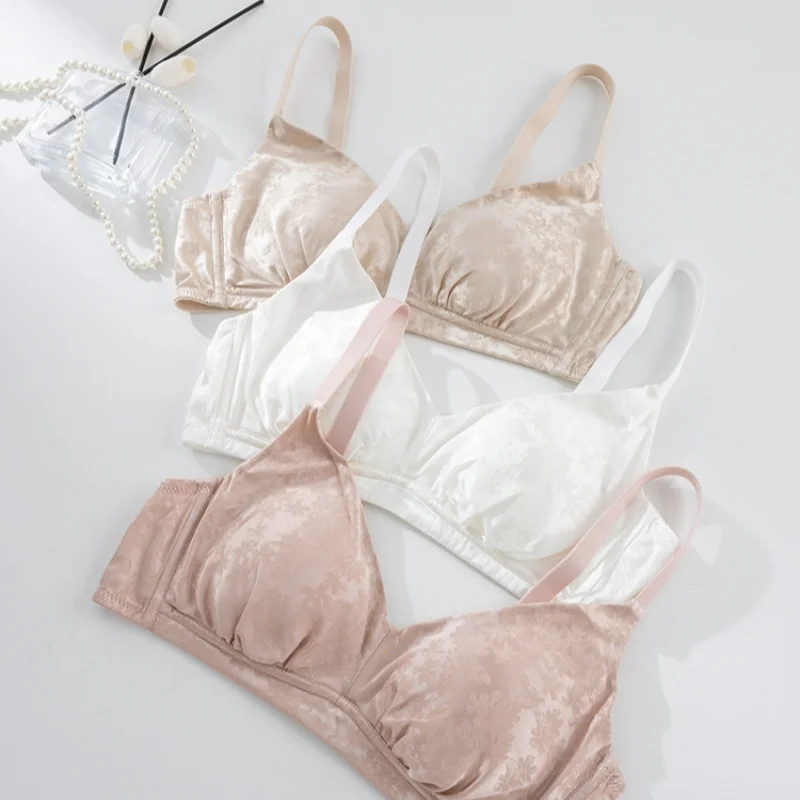 Birdtree,93% Real Silk 7% Spandex Bra,Women Jacquard Sexy Bralette Linerie Underwear,Wireless V-neck,Healthy 2026 New A61716JF