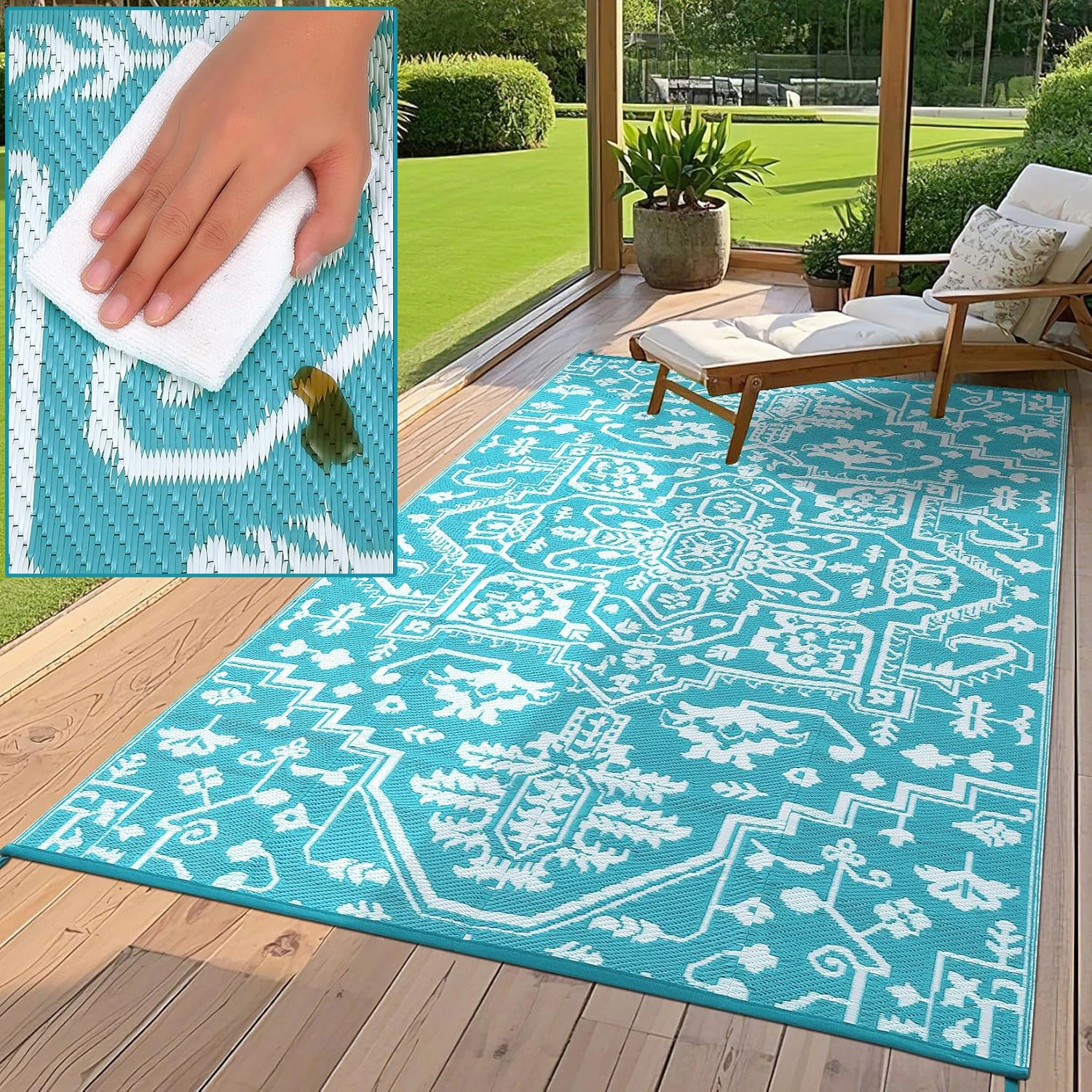 

Waterproof Outdoor Area Rug Stain-Resistant Plastic Straw Carpet Easy-Cleaning Indoor Outdoor RV Mat for Deck Camping Balcony