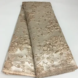 Latest Jacquard Brocade Lace Fabric 2024 Tulle Embroidery French African Organza Lace Fabric For Nigerian Wedding Dress KY20107