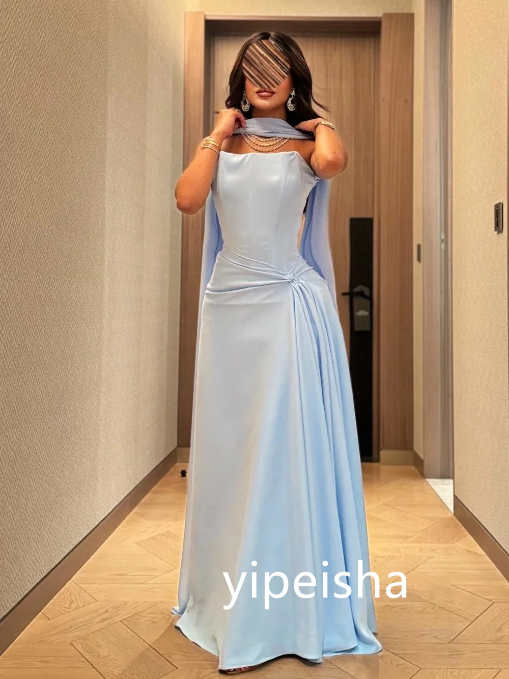 Pastrol Pleat A-line Strapless Long Dresses Prom Dresses Unisex Chinese Style Formal Casual Simple Retro Fashion Elegant