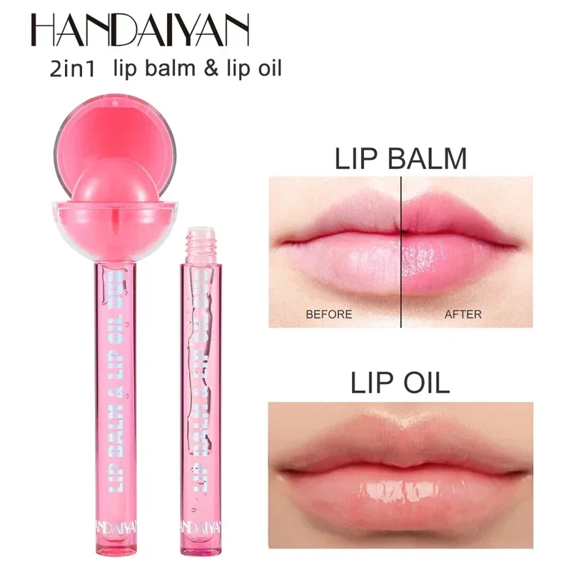 Heallor ลิปกลอสเปลี่ยนสีลิปบาล์มน่ารัก2In1สีเปลี่ยนลิปบาล์มให้ความชุ่มชื้น lipstik Tahan lama กระจกเงาใส