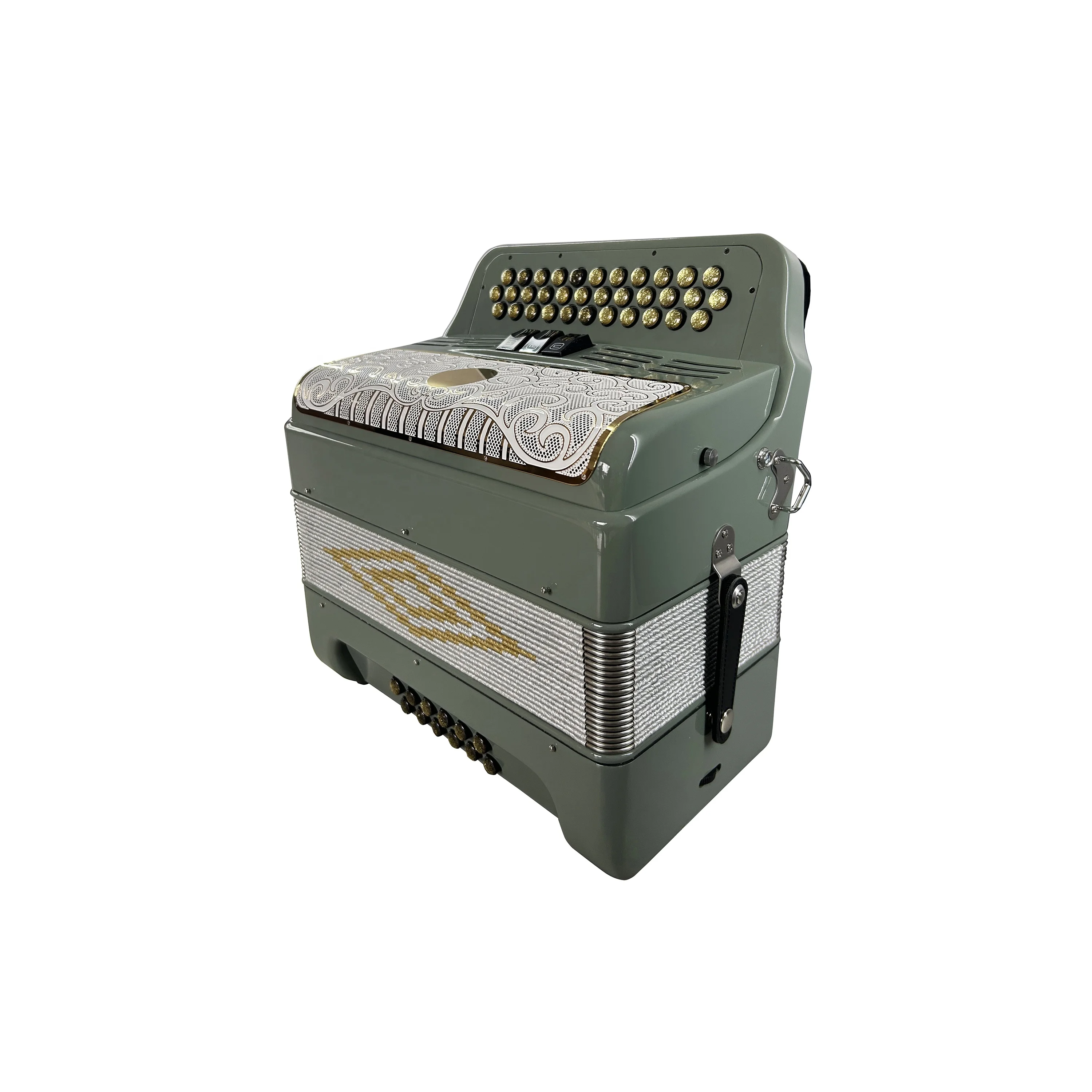Professional 34-Button 12-Bass 3-Register Sky Grey Accordion With White Gold Grill And Gold Buttons JB3412C Acordeon