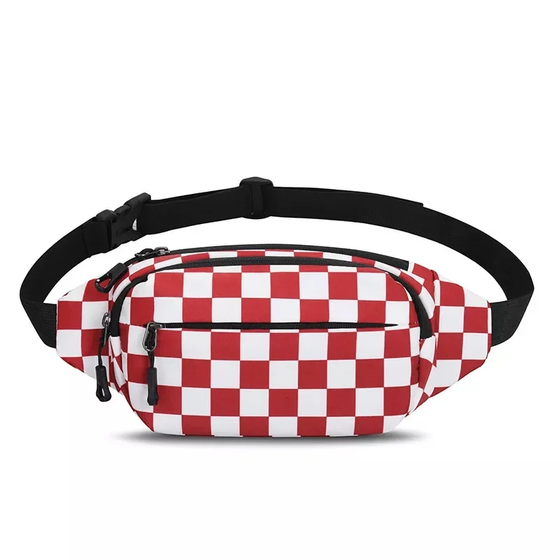 Casual Checkerboard Waist Bag Stylish  Unisex Outdoor Chest Shoulder Bag Waterproof Sport Running Chest Bag