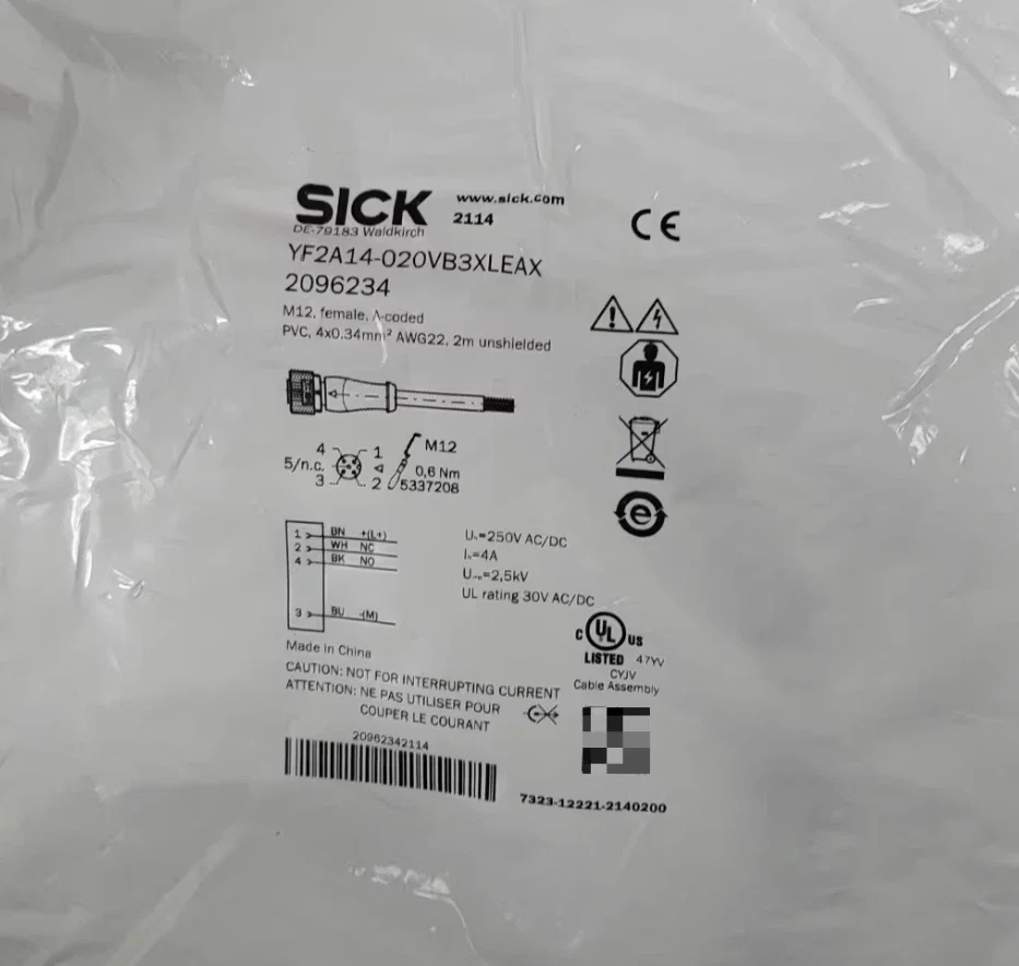 

YF2A14-020VB3XLEAX 2096234 M12 внутренняя, 4-контактный прямой, 2 м