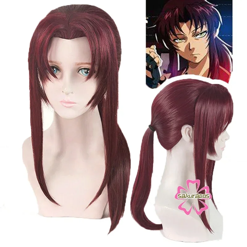 Anime BLACK LAGOON Rebecca Revy Cosplay Wine Dark Red Ponytail Long Styled Synthetic Hair Halloween Costume Party   Wig Cap