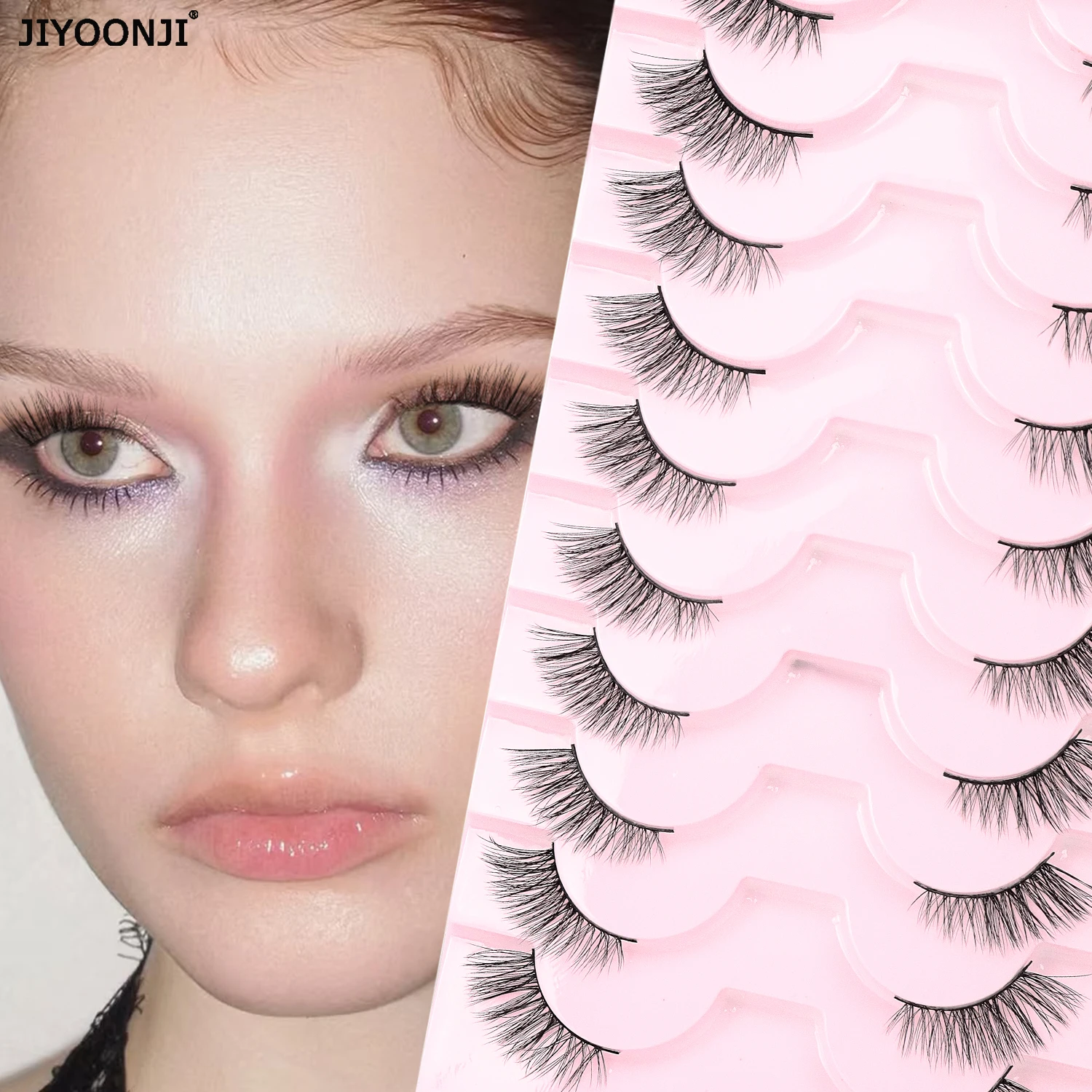 مجموعة رموش صناعية نصف رموش صناعية طويلة وديناميكية باللون الأسود مكونة من 10 أزواج #1