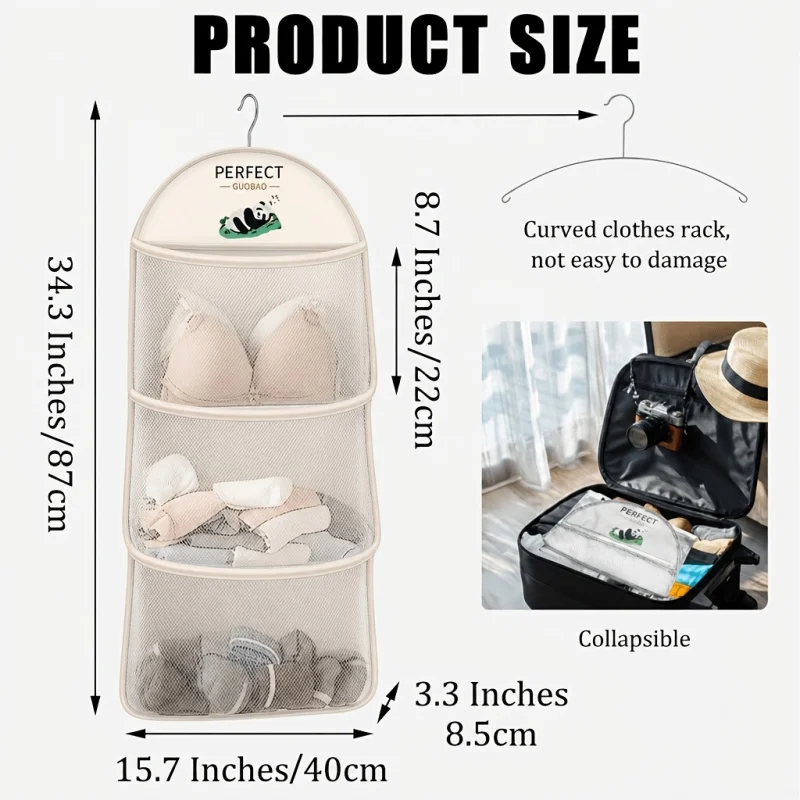 1pc Three-layer Hanging Underwear and Sock Storage Bag - Transparent Wall-mounted Multi-layer Clothing Organizer, Suitable for U
