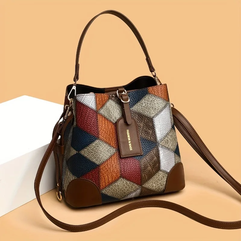 Vintage Umhängetasche für Damen, Kunstleder-Handtasche mit Obergriff und Abnehmbarem Schulterriemen, Große Kapazität Schultertasche – Detail 1