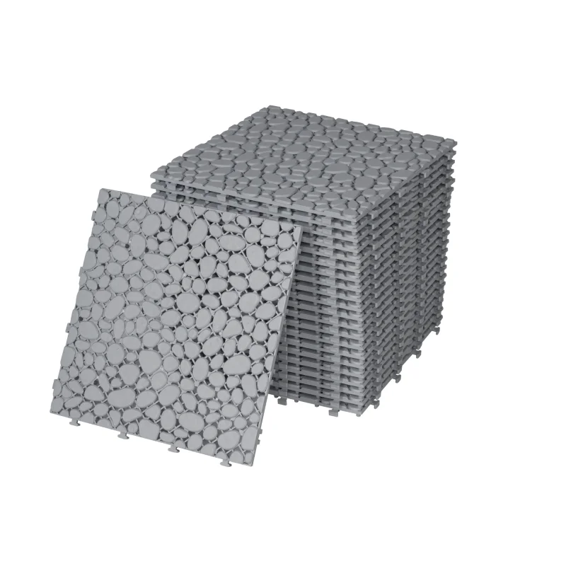 12 x 12 Inch Gray Interlocking Deck Tiles Plastic Waterproof Outdoor All Weather Anti-slip Bathroom Shower Balcony Porch Stro