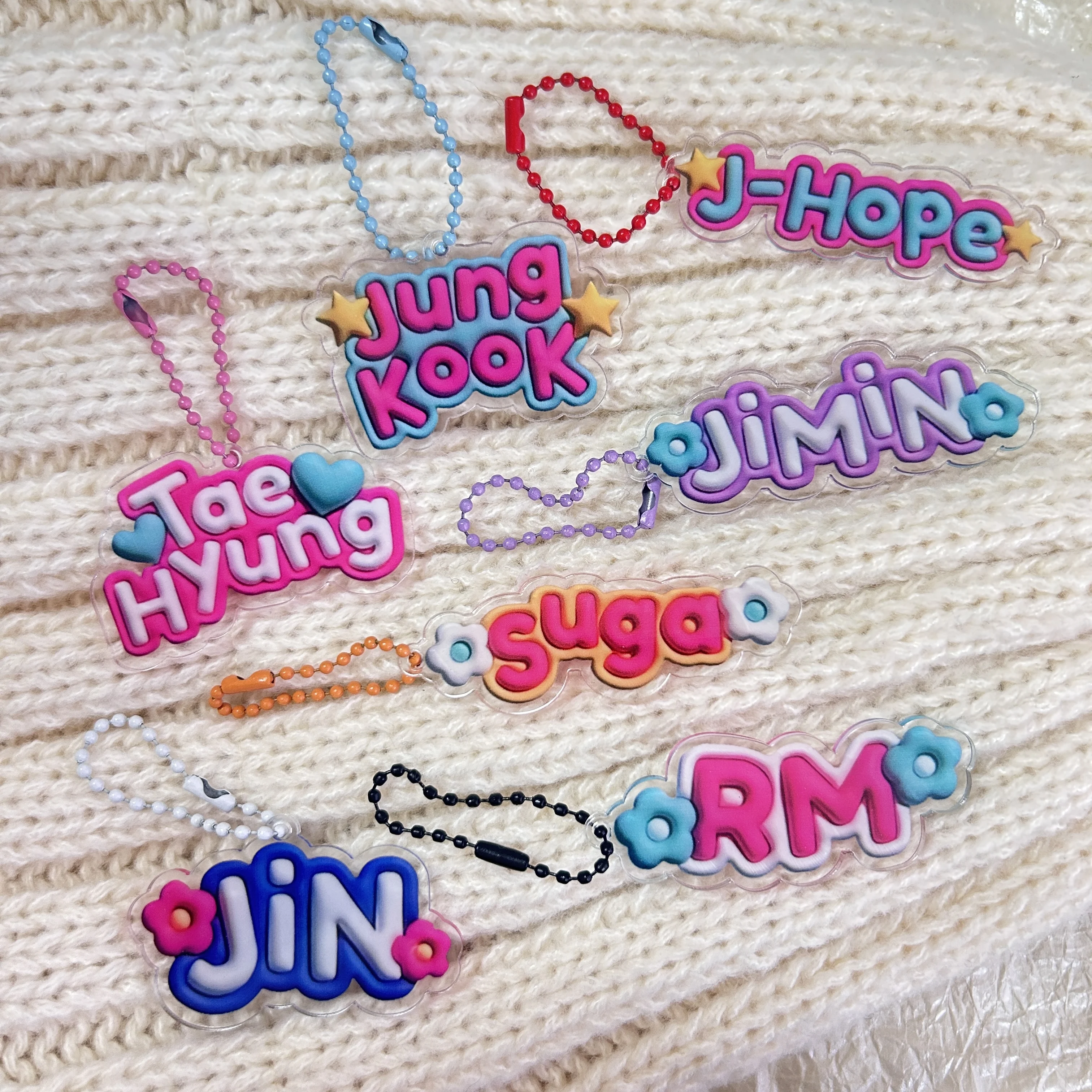 KPOP Idols Creative Name Keychain Colorful Acrylic Car Door Keyring Pendant INS Style Bag Accessories JIN RM JIMIN Fans Gift