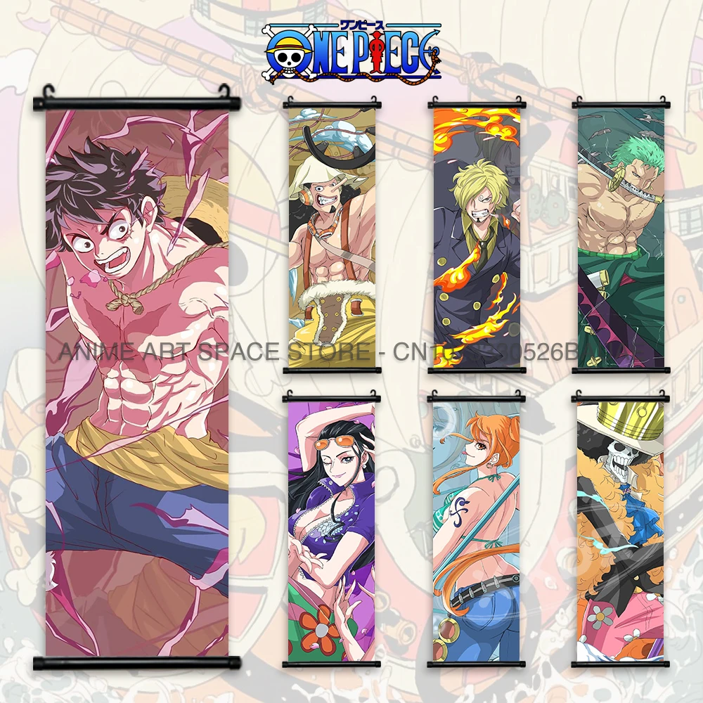 ONE PIECE Hanging Painting Luffy Canvas Anime Poster Nico Robin Home Decor Zoro Wall Art Chopper Scroll Picture Cartoon Stickers