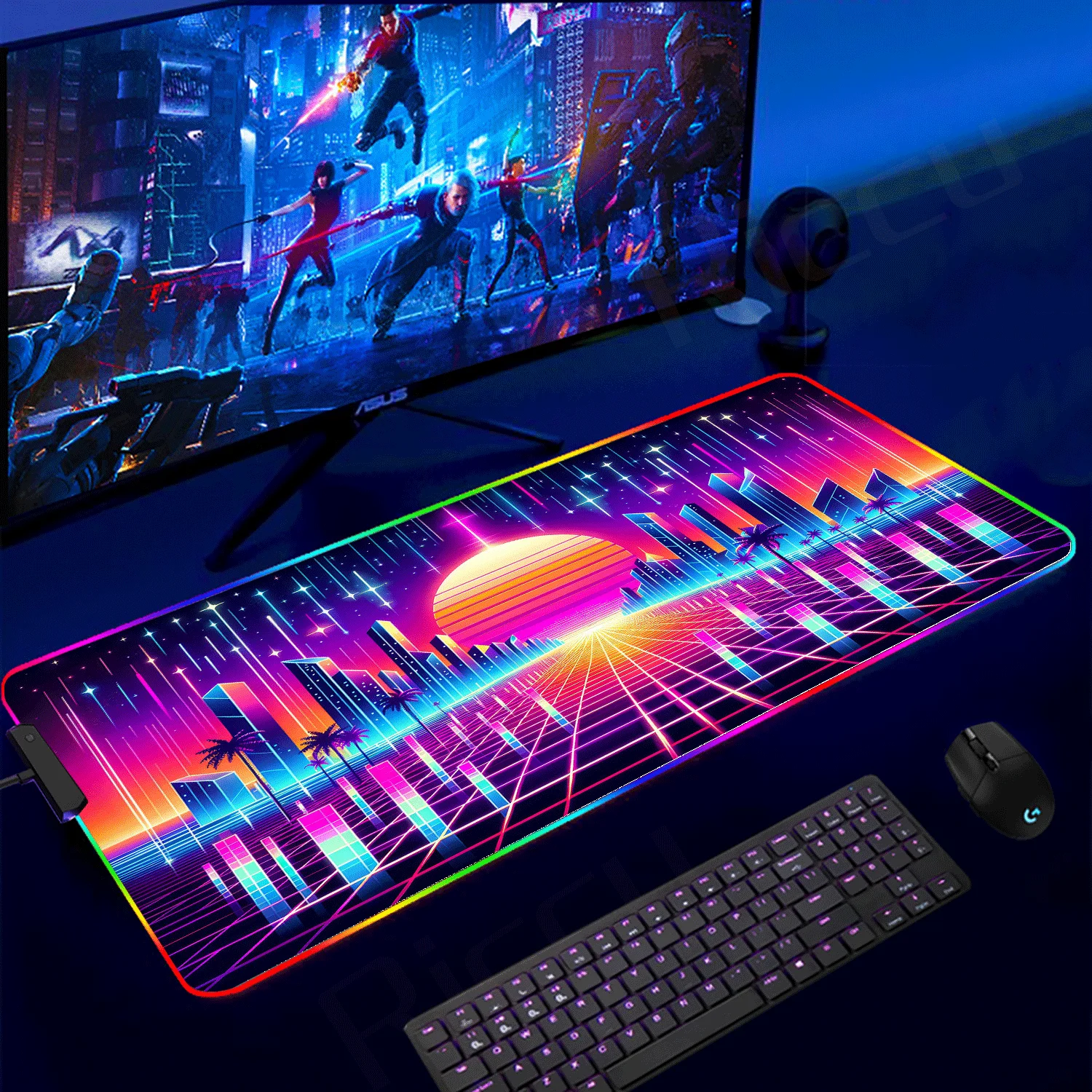 

Cyberpunk Neon City Gaming Mouse Mat Anime Gamer RGB Desk Mat Xxl Keyboard Pad Desktop Large PCTable Surface For Accessories