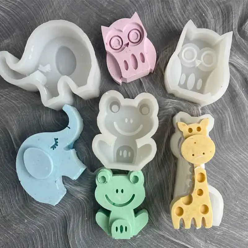 Cute Animal Resin Mold Frog Elephant Giraffe Owl Silicone Fondant Soft Clay mold Aromatherapy Plaster Candle Soap Mold DIY Craft