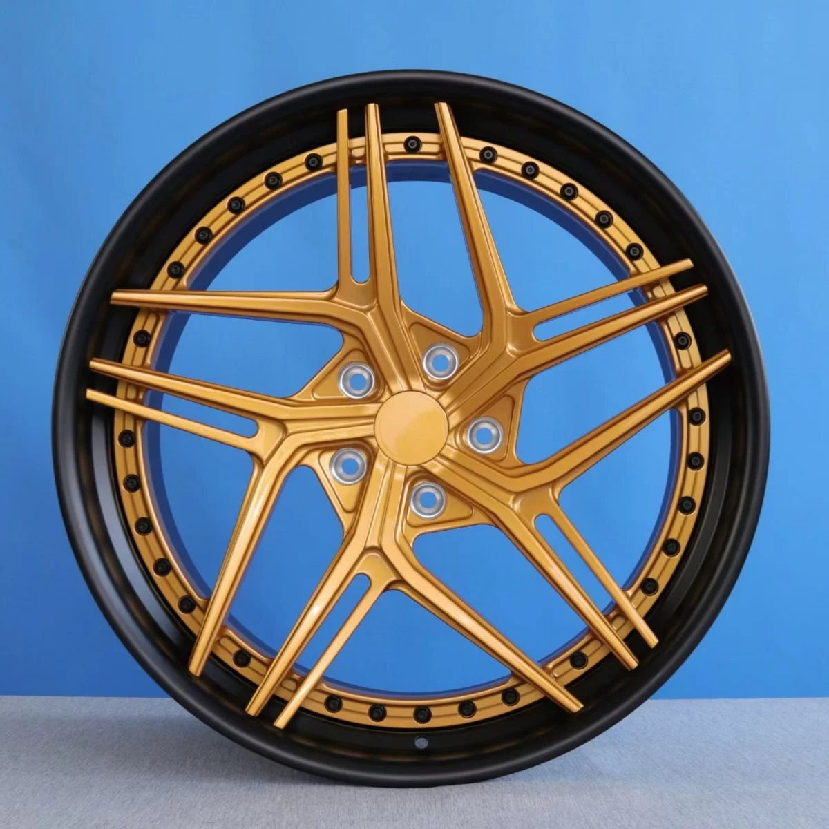Custom 6061-T6 2 Piece Forged Car Wheels Star Shape Two Tone Simulated Rivet ET PCD Deep Dish For Bentley For Audi For BMW