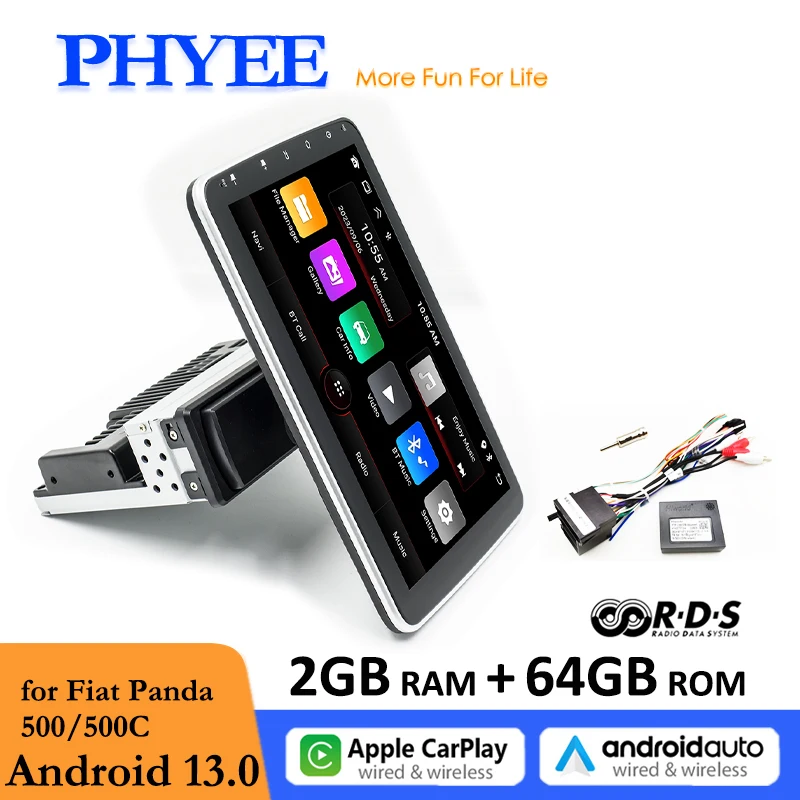

Автомобильное Android-радио 1 Din 10,1 дюйма с GPS Navi, беспроводной Carplay, Android-автомат, Bluetooth, Wi-Fi, FM RDS для Fiat 500, 500C, панда