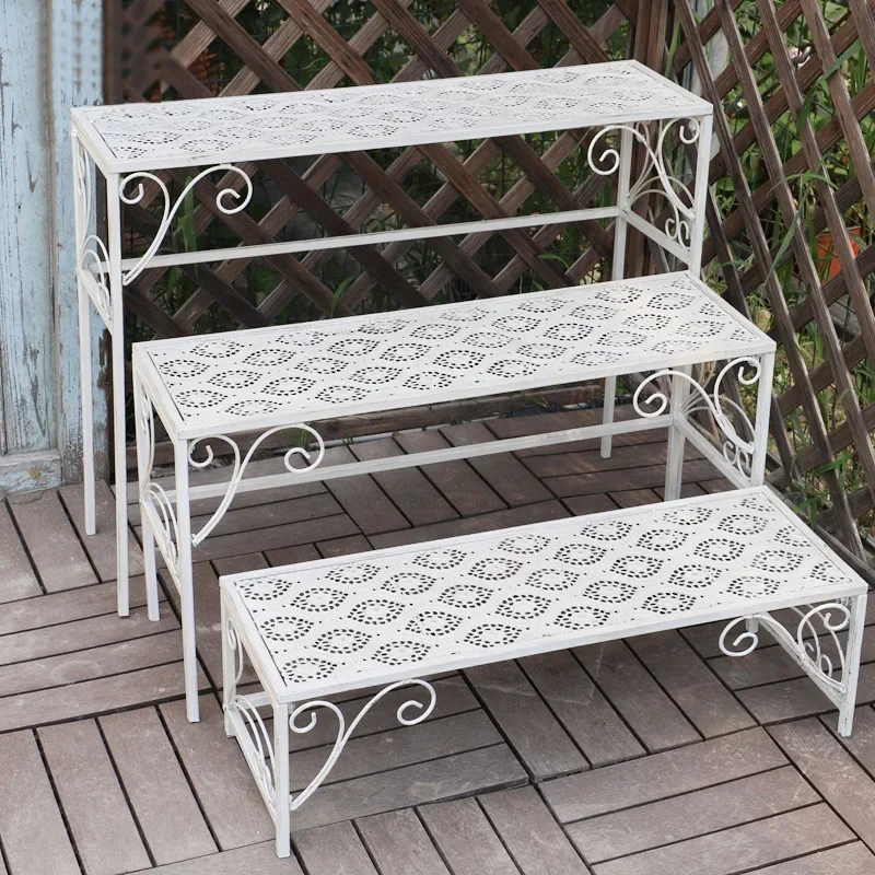 

Wrought iron flower shelf, shelf, three-story staircase, trellis balcony, outdoor garden, villa courtyard, floor-to-ceiling, squ