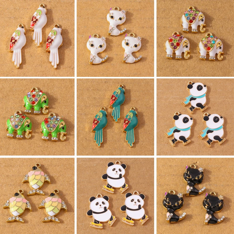 

10pcs Cute Enamel Animal Cat Panda Bird Charms Pendant for Jewelry Making Necklace Earrings DIY Bracelet Accessories Supplies