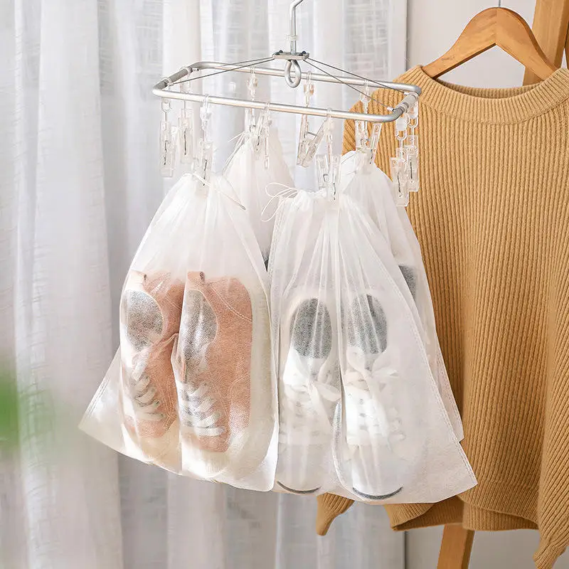 10pcs Non-woven Shoe Bag Drawstring Storage Bag Small White Shoes Dust proof and Yellow Proof Air Drying Bag Travel Shoe Cover