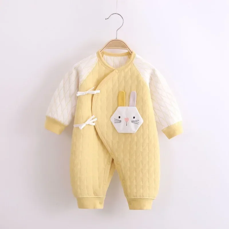 2024 New Baby Bodysuit Triple Layer Warm Front and Belly Protection Jumpsuit Newborn Spring and Autumn Clothes Baby Romper