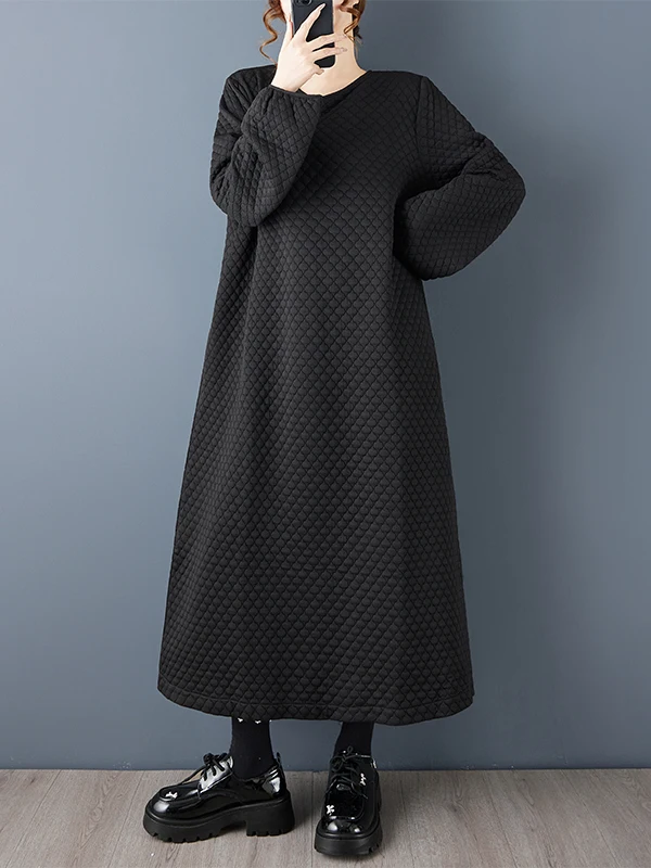 예술적 스타일 심플한 겨울 롱 드레스 여성용 루즈 플러스 사이즈 슬림 드레스 브랜드 태그 제거 편안한 따뜻함 패션