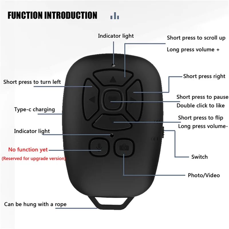 Control remoto Bluetooth para selfi, disparador de cámara, botón de teléfono móvil, E-Book, giro de página, foto, controlador inalámbrico