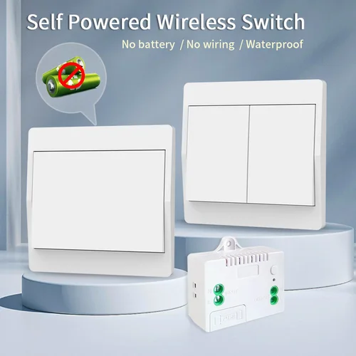 Imagen 1 del producto Interruptor inalámbrico de generación de energía automática IP44, resistente al agua, sin batería, control remoto para el hogar, botón pulsador, interruptor de luz de pared