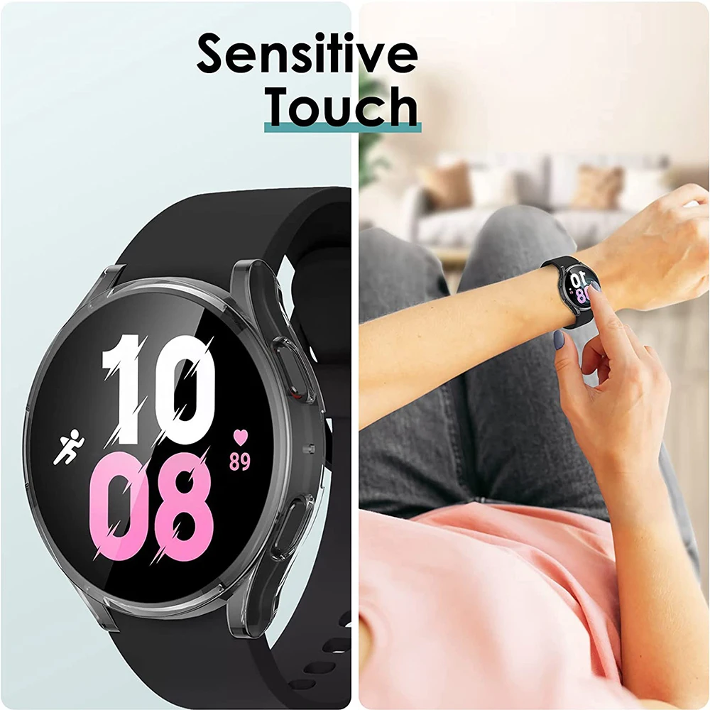 20mm Silicone No Gap Strap+PC Case for Samsung Galaxy Watch 7 4 5 6 40mm 44mm Band For Galaxy Watch Protective Bumper Cover Case