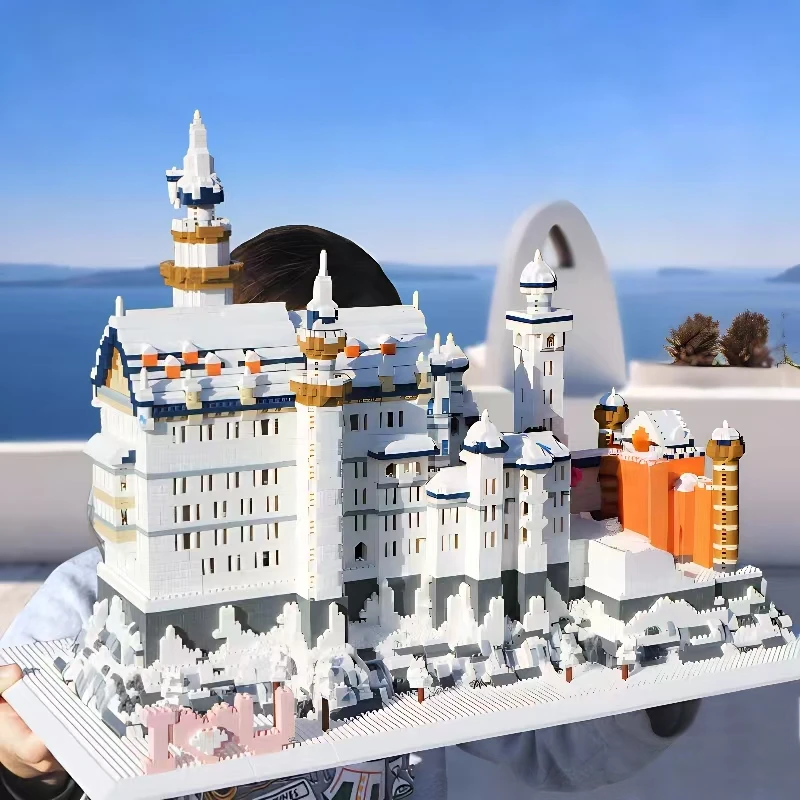 3218 piezas de monumentos de fama mundial, Castillo del lago de los cisnes, modelo arquitectónico de paisaje mundial, juguetes de ensamblaje, microbrillos decorativos