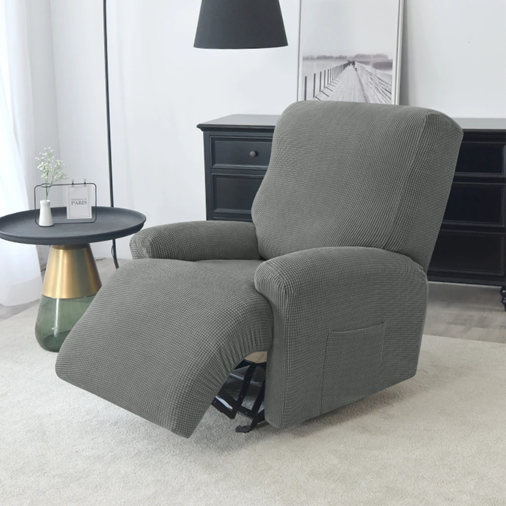 Waffle Pattern Jacquard Recliner Armchair Cover Polar Fleece Elastic Sofa Cover Full Sofa Slipcover 4pce/set Single Seat