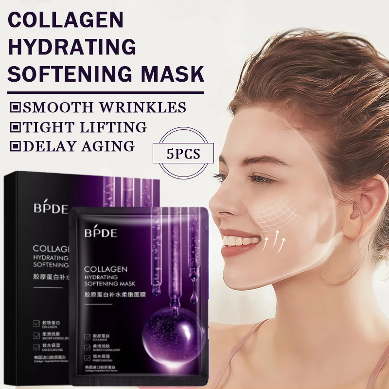 

Facial Mask Anti-Wrinkle Anti Aging Moisturizing Smoothing Whitening Firming Lifting Collagen Fade Fine Lines Face Care 5pcs