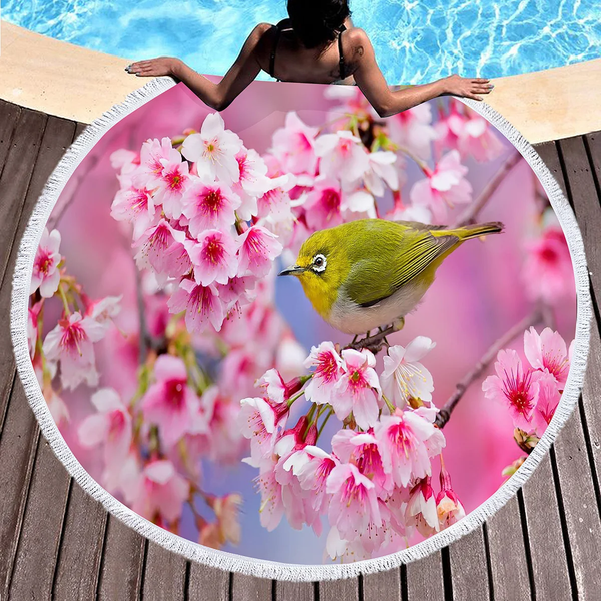 منشفة شاطئ مستديرة بزهر الكرز، شجرة زهر الكرز في الشمس، بطانية شاطئ مضادة للرمل، ماصة سريعة الجفاف، منشفة حمام سباحة ناعمة #6