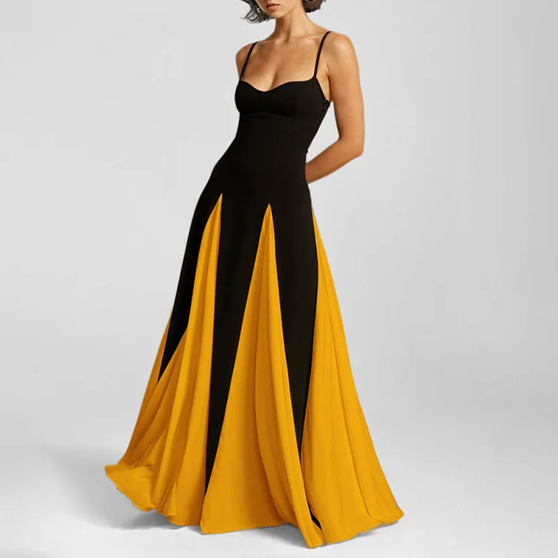 Chaxiaoa élégant noir blanc Patchwork Maxi Robes femmes mode col rond manches longues robe mince nouvelles femmes Robes de soirée