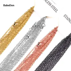 BabeDon 10Pcs/Lot Stainless Steel Chains 2mm/1mm O Shape Rolo Link Cuban Long Necklace For Women Pendant DIY Jewelry Wholesale