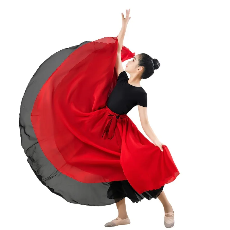 Jupe de danse flamenco en mousseline de soie pour filles, jupe longue taille haute pour enfants, vêtements d'entraînement de séparés euse, jupe de style chinois, robe de document solide, Louvain, 540