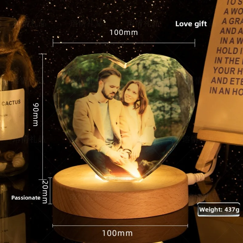 Custom Night Light Photo Customized Crystal Desk Ornament Pet Person Memorial Gift for Girls Boys