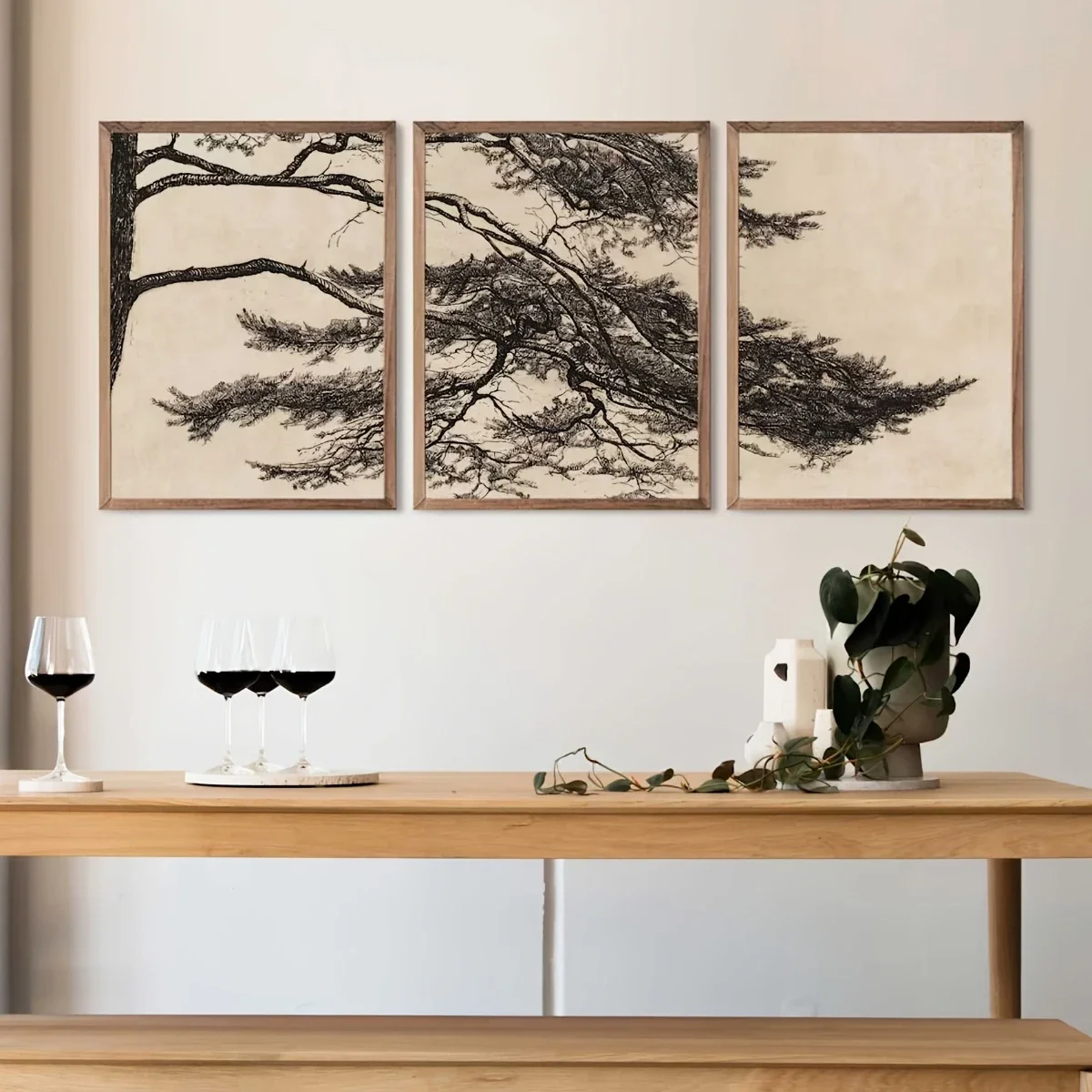 Large-sized 3pcs/set Vintage Pine Tree Branch Canvas Prints Poster Retro Botanical Aesthetics Art Prints Living Room Bedroom Hom