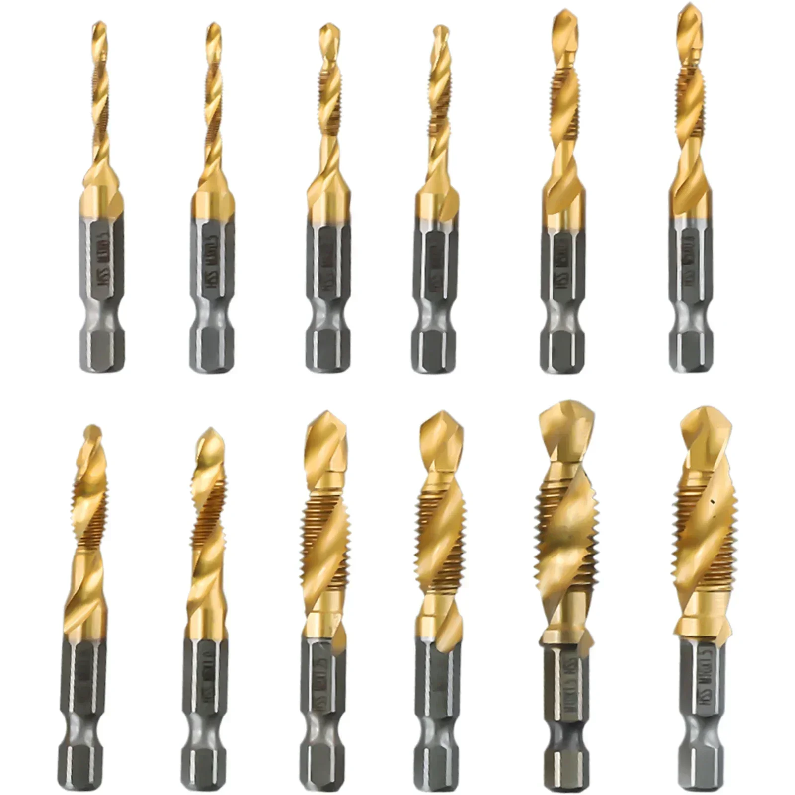 12x Tap Drill Bit Set Hex Shank Plated HSS Screw Thread Bit M5 M6 M8 M10 Screw Machine Compound Tap Electric Tool