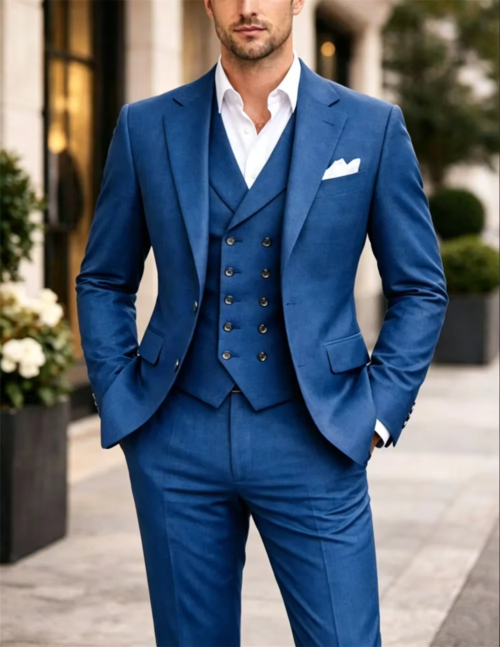 3 Piece Solid Wedding Men Suits Formal Groom Tuxedo Prom Party Male Suits Fashion Men Clothing Set Notch Lapel Jacket Ves Pants