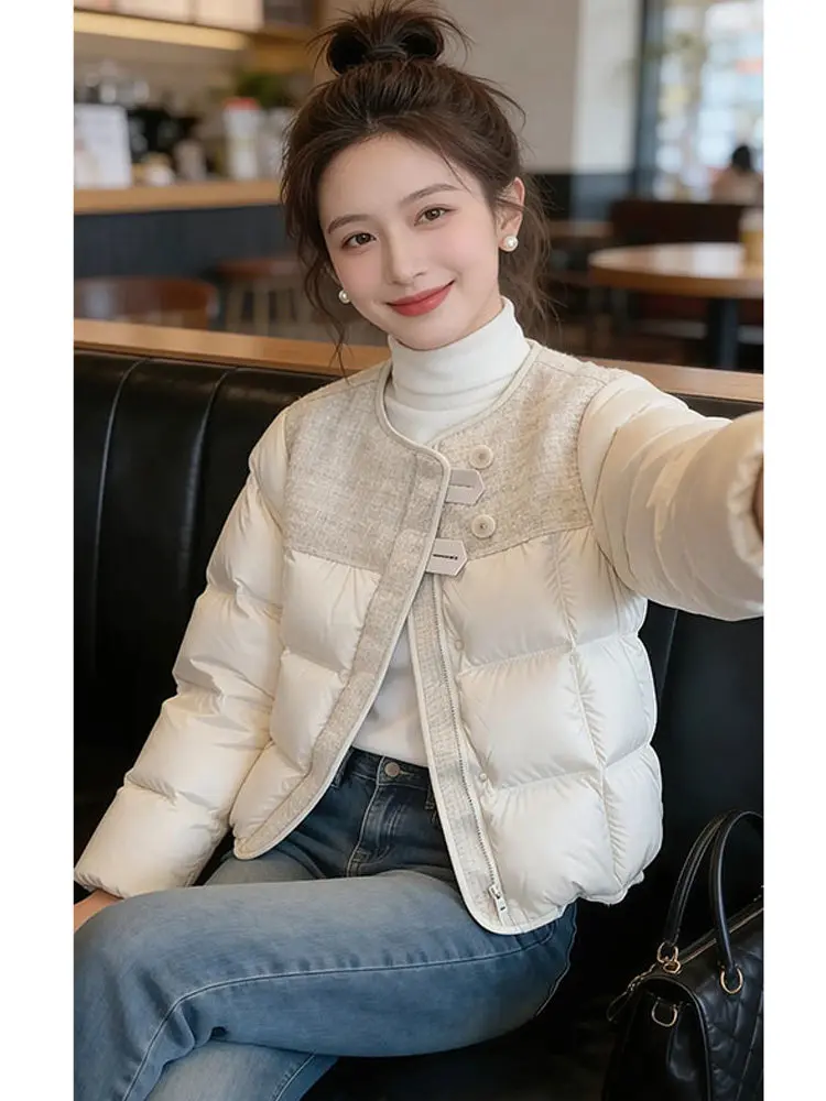 

White down Cotton Jaet Women's Faionable Winter New Sle Patchwork Small Size Warm Cotton Coat Loose Fit Commute Sle
