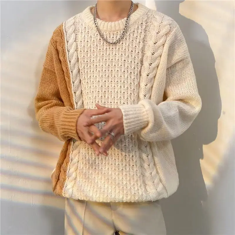 Suéter de Punto para Parejas, Cuello Redondo, Estilo Coreano, Color Blo, Hoado, para Otoño e Invierno