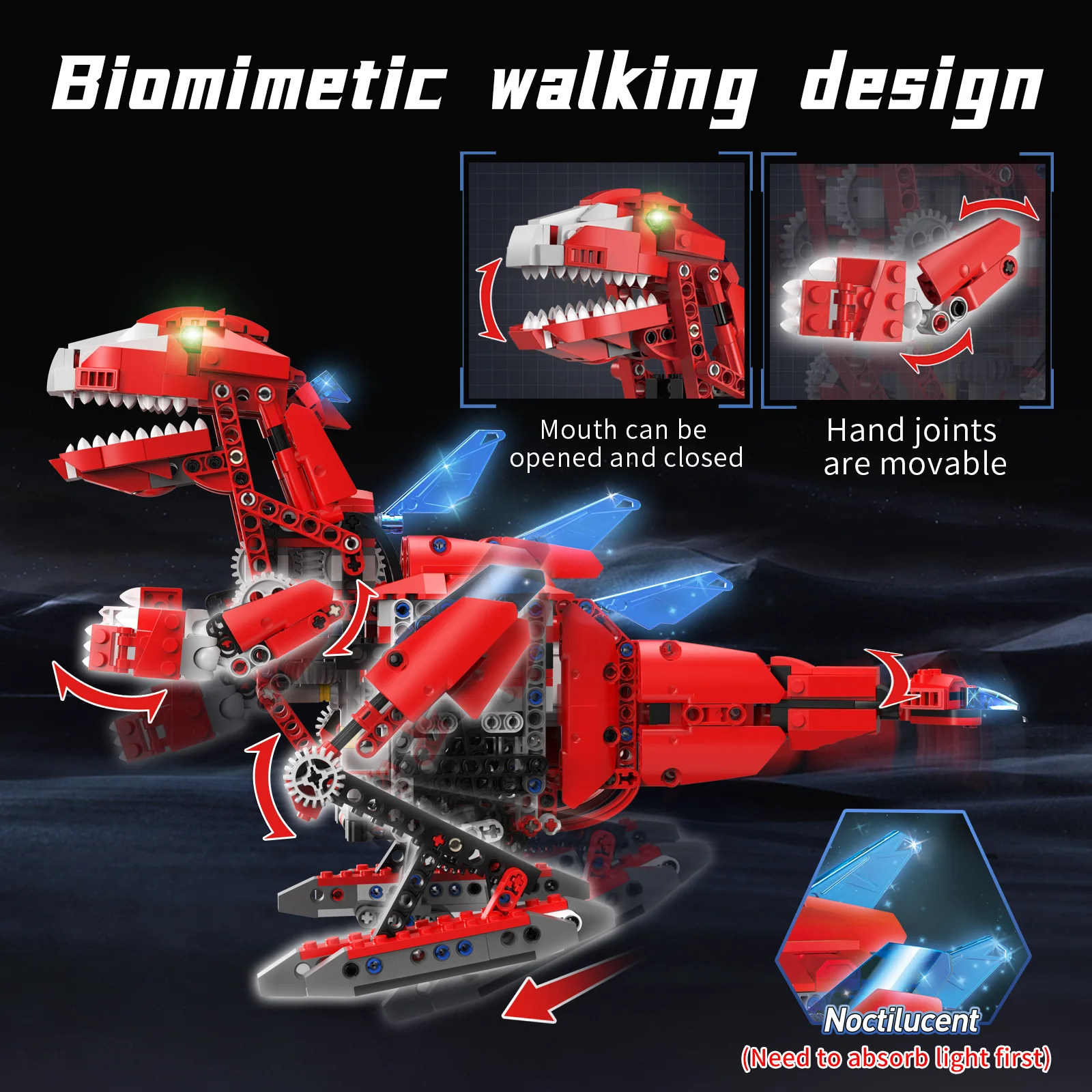 Dinosaur 2-in-1 Assembly Building Blocks Kit Programming Electric Remote Control Robot Model DIY Toy Kid Birthday Gift