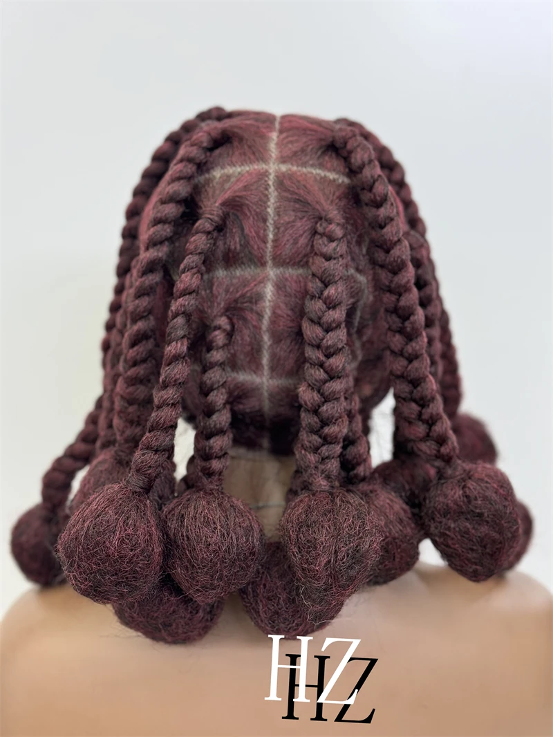 HZ 99J perruques tressées synthétiques HD pleine perruque de dentelle sans noeuds boîte tresses perruques pour les femmes noires à la main Afrian tressage cheveux perruques